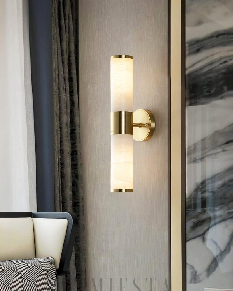 Lampa Ścienna Cylindryczna Lampatron Alabaster Biała 24 48 cm