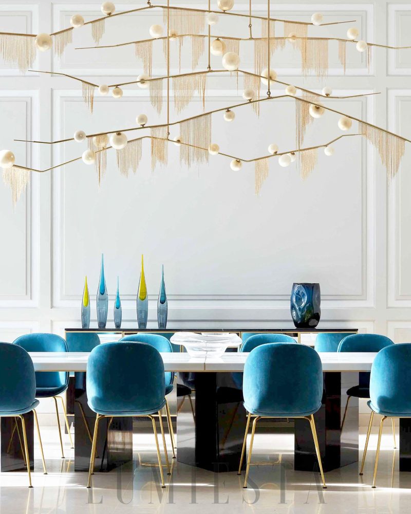 Lampa wisząca z frędzlami w kolorze złotym 3 lub 6 lub 9 głowic
