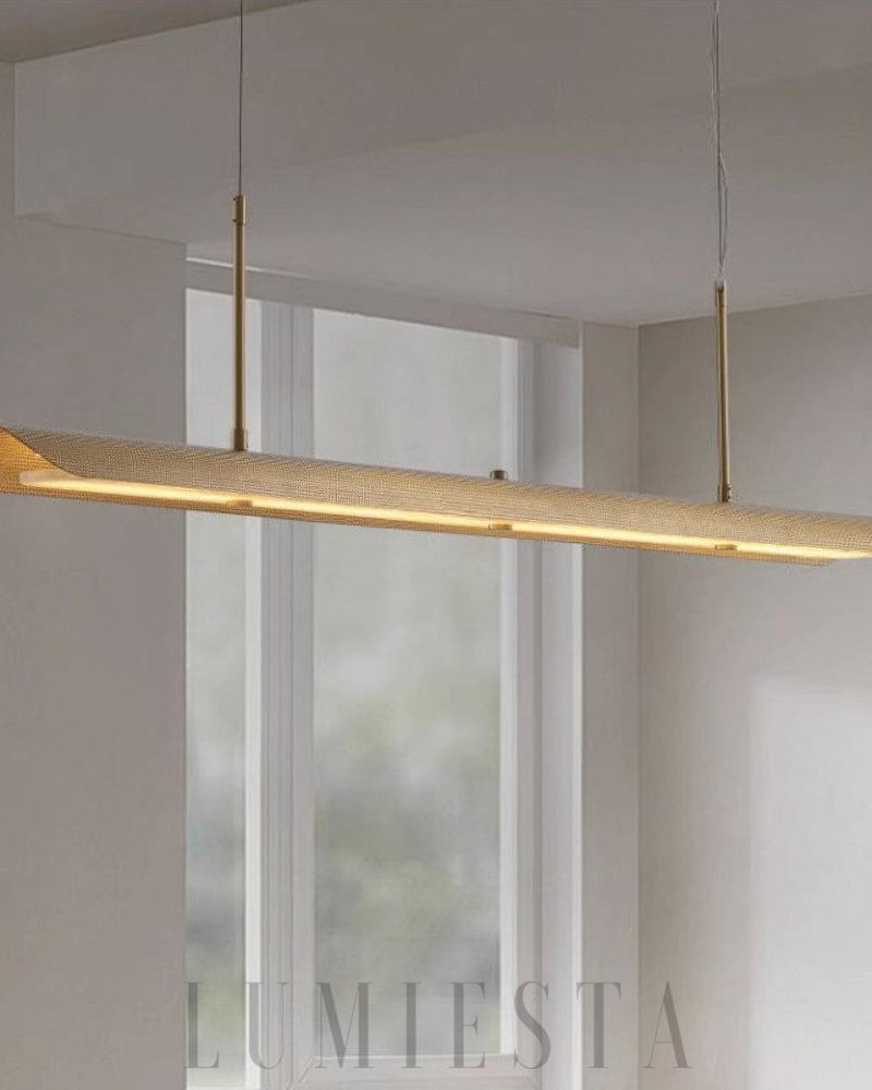 Nowoczesna Lampa Wisząca Linearna Mosiądz Biała 140cm ładne światło