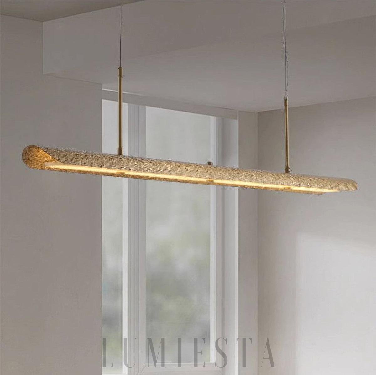 Nowoczesna Lampa Wisząca Linearna Mosiądz Biała 140cm ładne światło