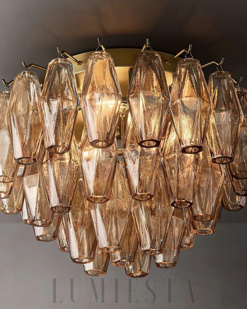 Lampa sufitowa Chara Glass 17 przezroczysta mosiężna stylowa