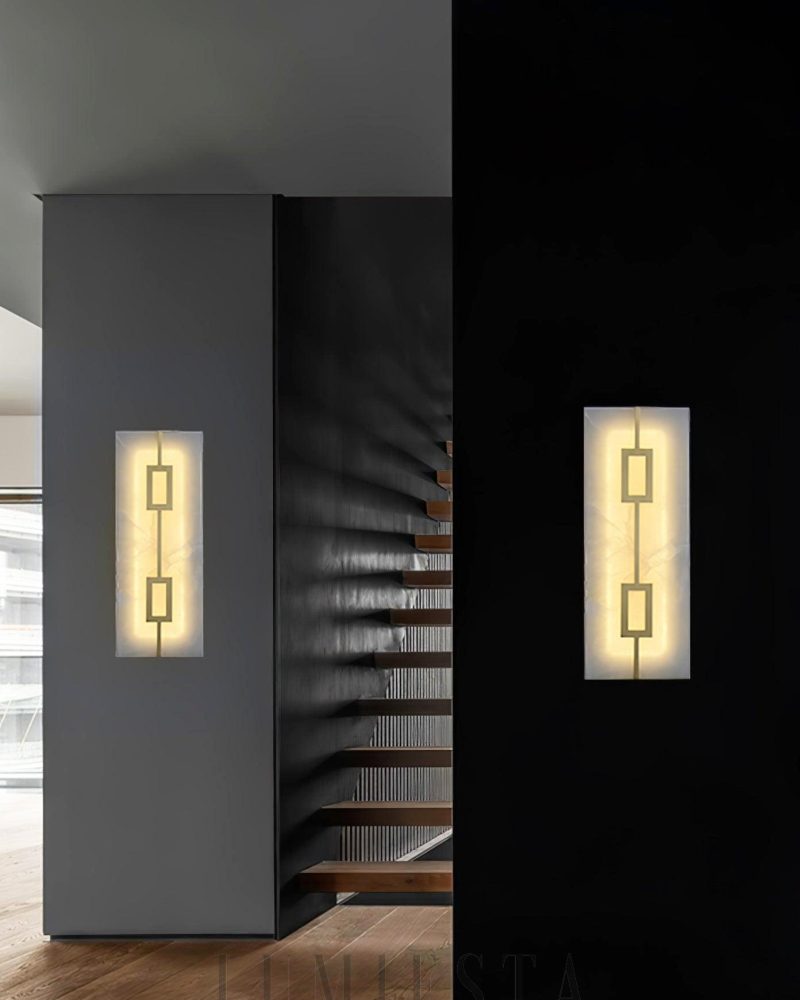 Lampa ścienna Alabaster kwadratowa prostokątna mosiądz biały