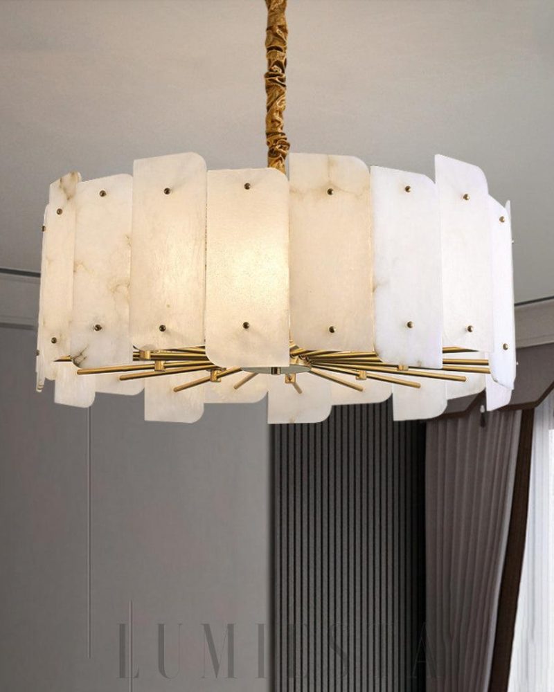 Lampa wisząca Alabaster Okrągła w złotym i białym kolorze