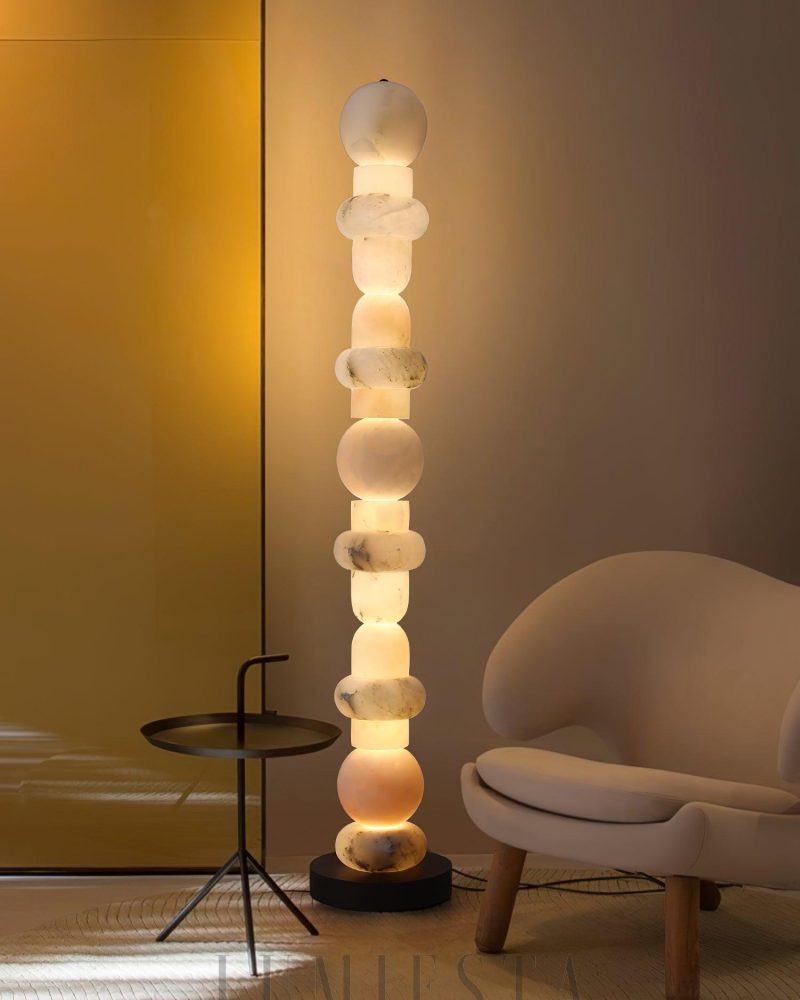 Lampa podłogowa Alabaster Kolumnowa w stylu nowoczesnym Biała i Czarna
