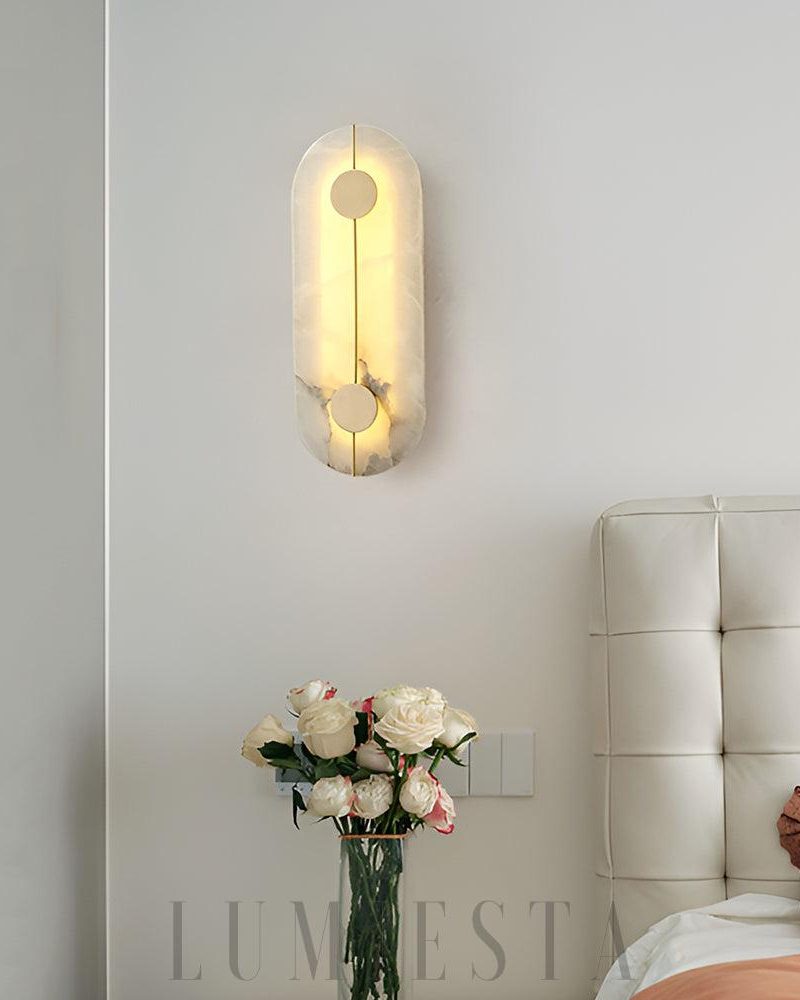 Lampa ścienna mosiężna z alabastrem styl retro 20cm