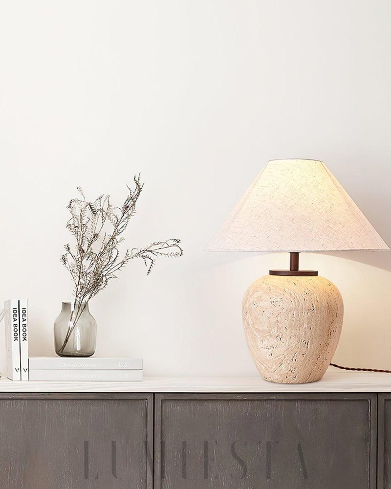 Lampa stołowa Aoji z travertynu w kształcie misy 48cm beżowa