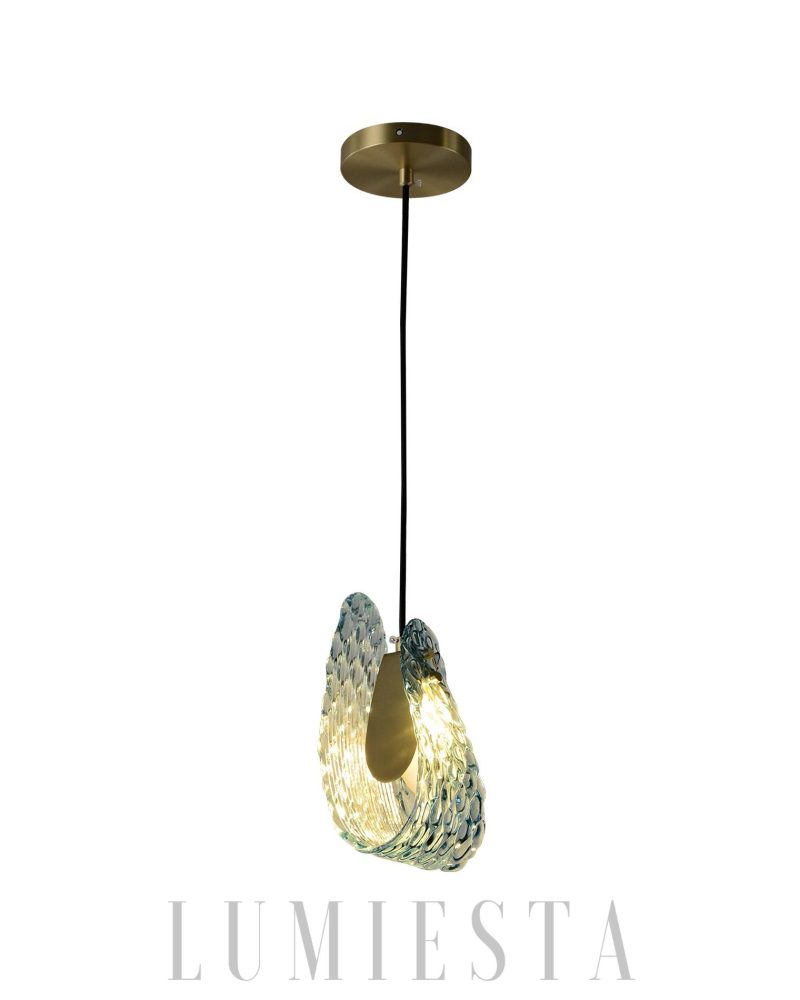 Lampa wisząca Petal niebieskie szkło mosiężna 13cm x 23cm