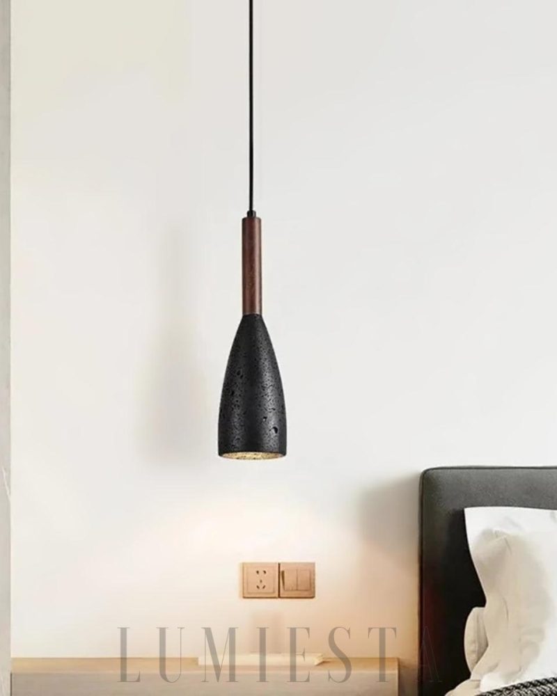 Lampa wisząca Stone Cave z trawertynu i drewnem 10cm 27cm