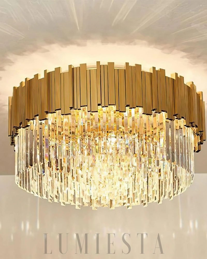 Lampa sufitowa Bourbons z kryształami złota i chromu 81cm