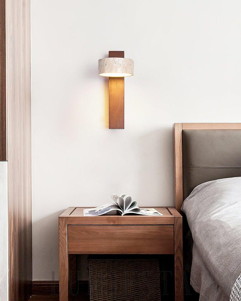 Lampa Ścienna Grove Beam z Travertynu i Drewna 10cm 23cm