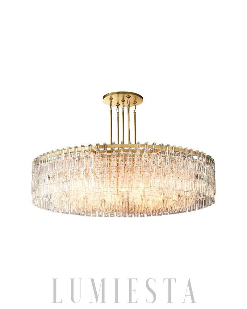 Lampa wisząca Marigna okrągła 60 cali z kryształami i mosiądzu