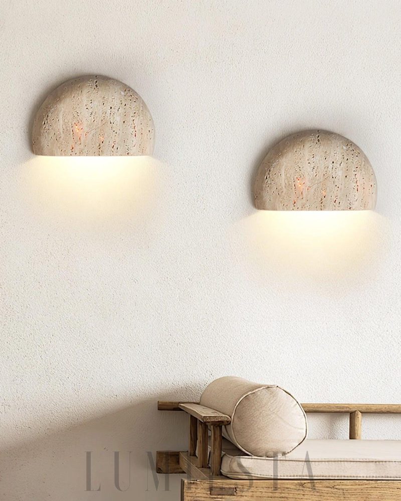 Beżowa lampa ścienna Arc Bowl z travertynu 20cm elegancja