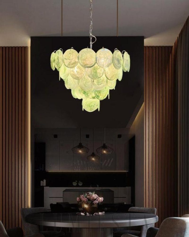Zielony Iridescent Murano Żyrandol 70cm z unikalnym stylem