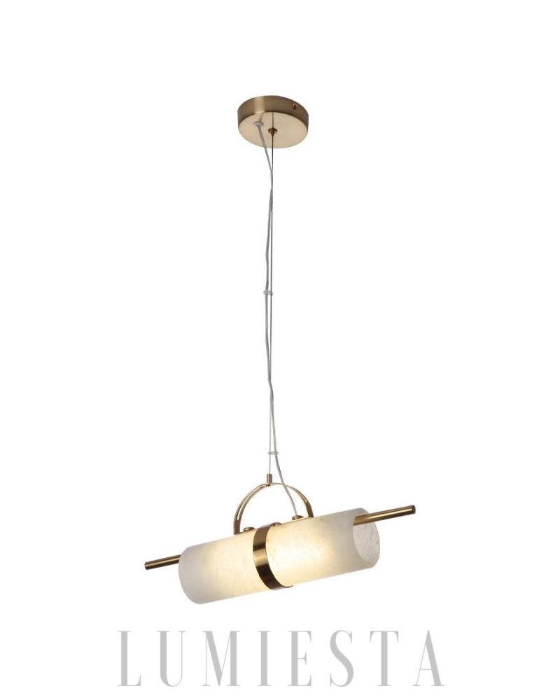 Mini lampa wisząca cylindryczna z alabastru w kolorze mosiądzu