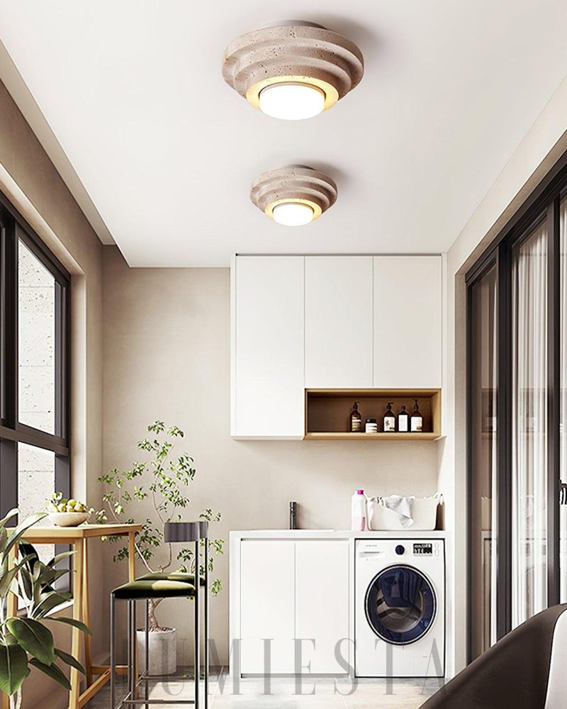 Lampa sufitowa cylindryczna z trawertynu w beżowym kolorze