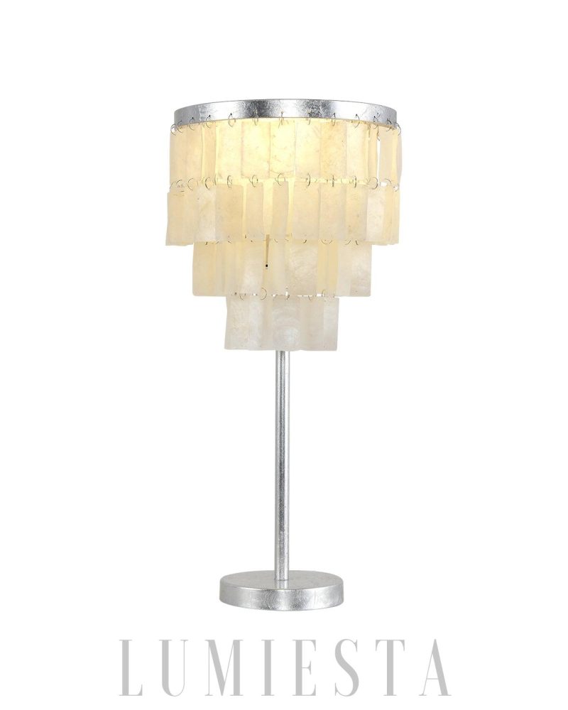 Lampa stołowa Skye z muszli srebrna i biała 25cm x 53cm