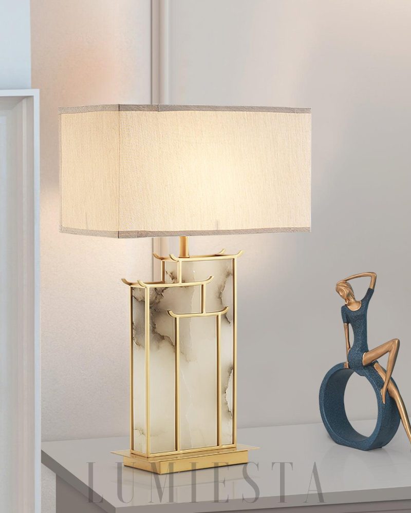 Lampa stołowa Alabaster July w stylu nowoczesnym 40cm Biała Złota