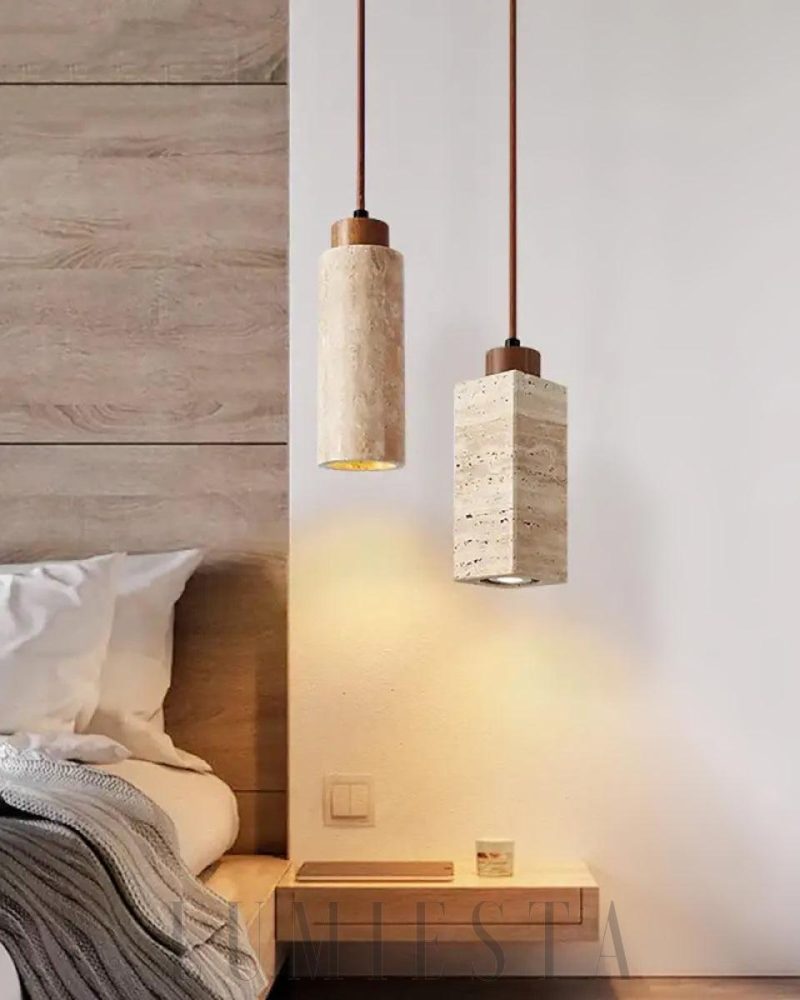 Naturalna lampa wisząca z trawertynu w stylu nowoczesnym