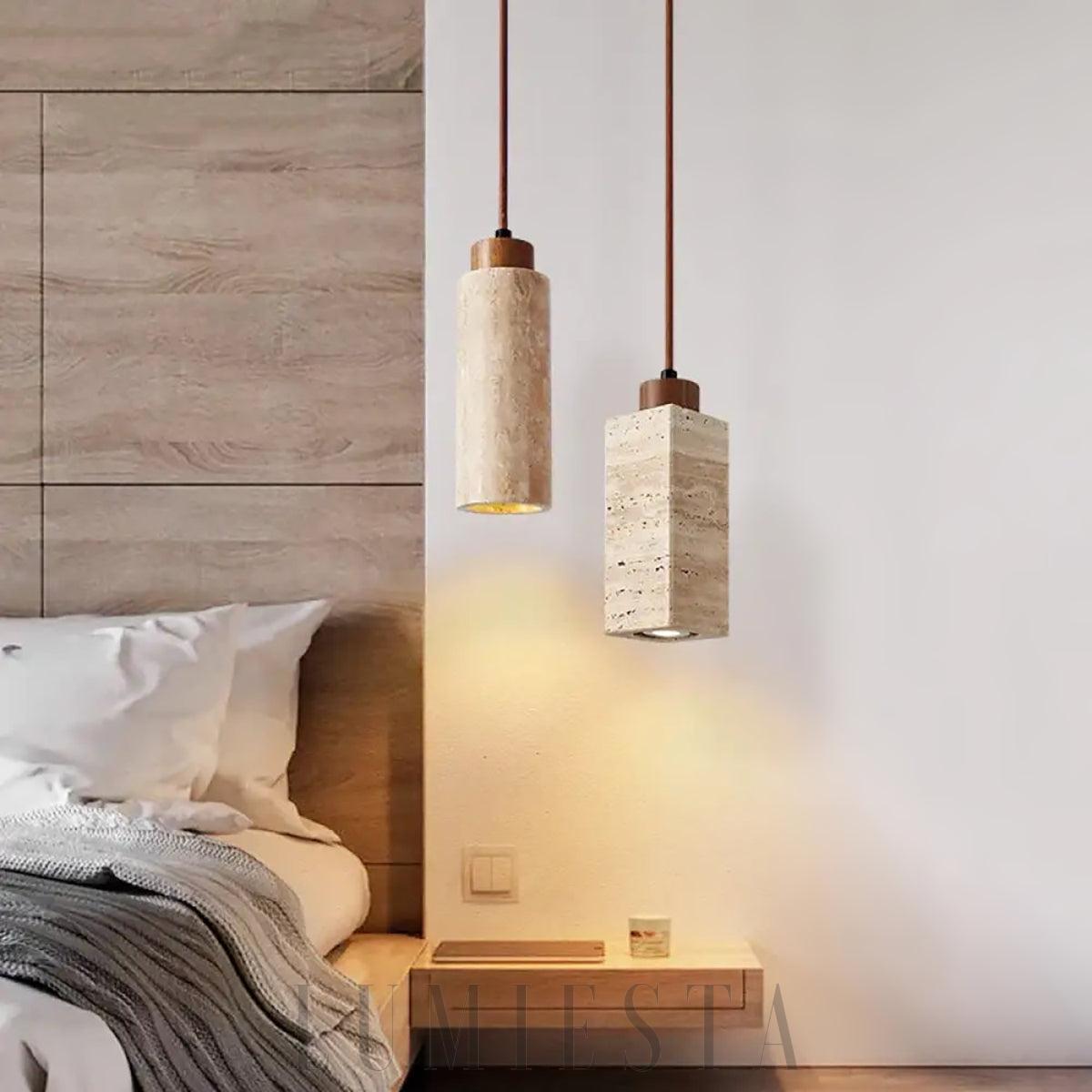 Naturalna lampa wisząca z trawertynu w stylu nowoczesnym