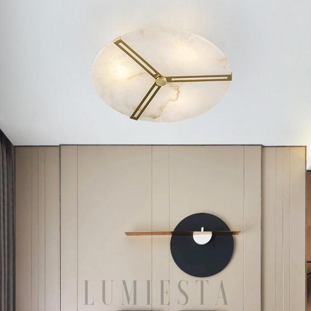 Lampa sufitowa okrągła z alabastru i miedzi w stylu nowoczesnym