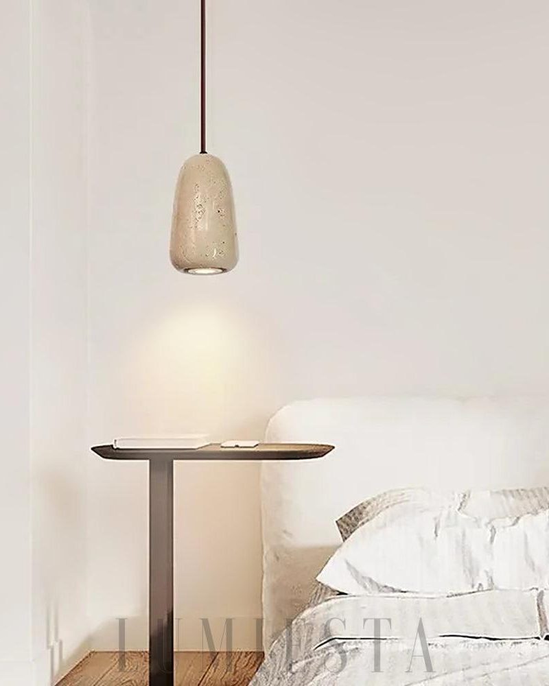 Beżowa cylindryczna lampa wisząca Travertine z ciepłym światłem