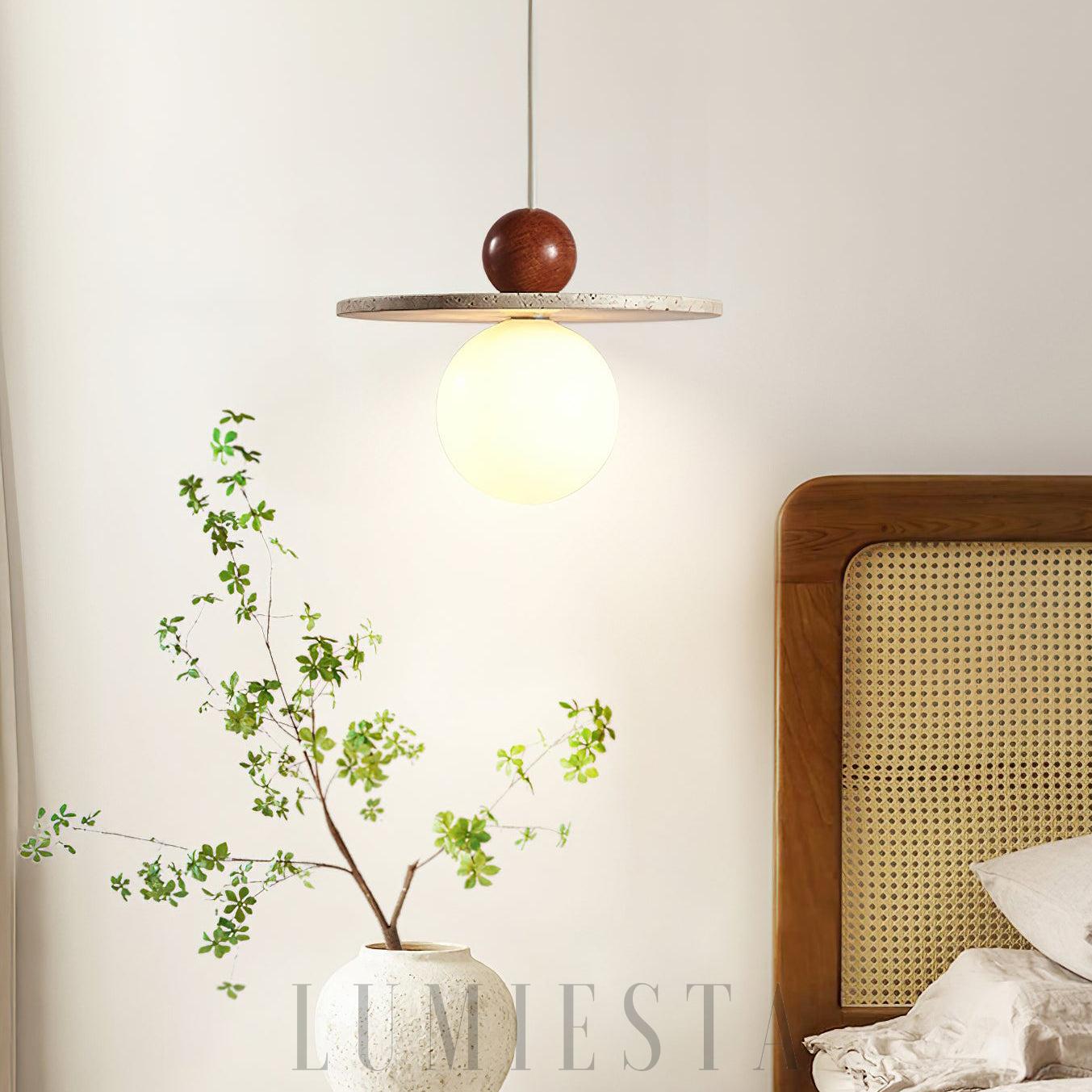 Lampa wisząca Ora w stylu nowoczesnym z travertynu i drewna