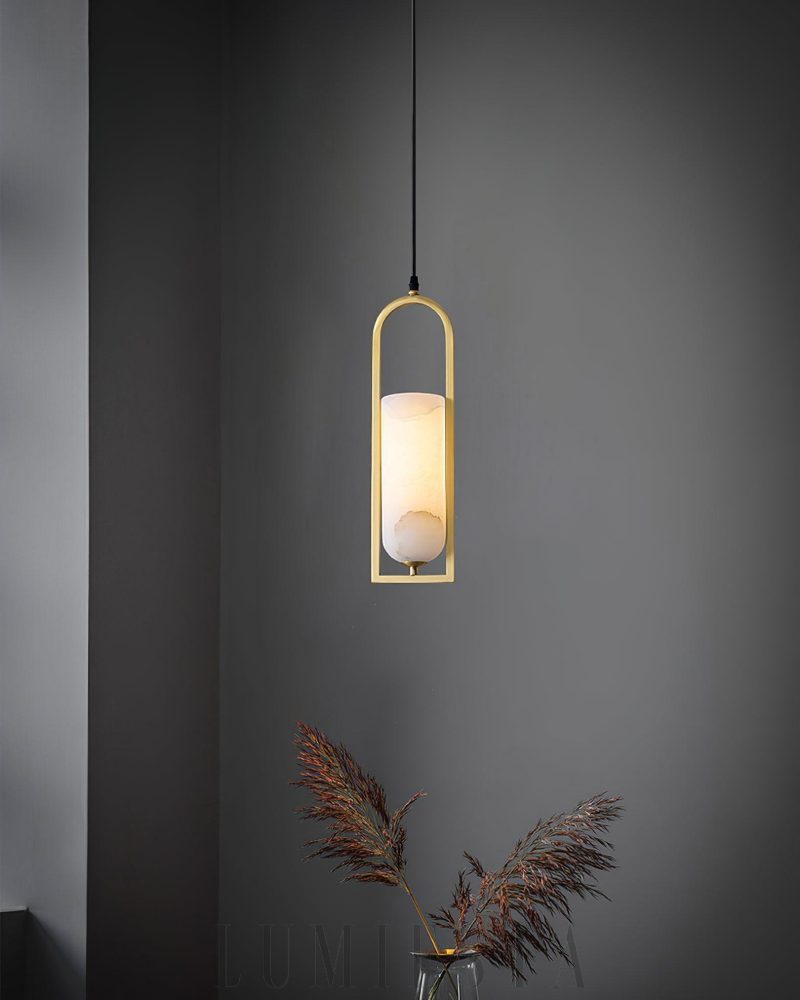 Lampa wisząca Alabaster Melange w mosiężnej oprawie 13cm