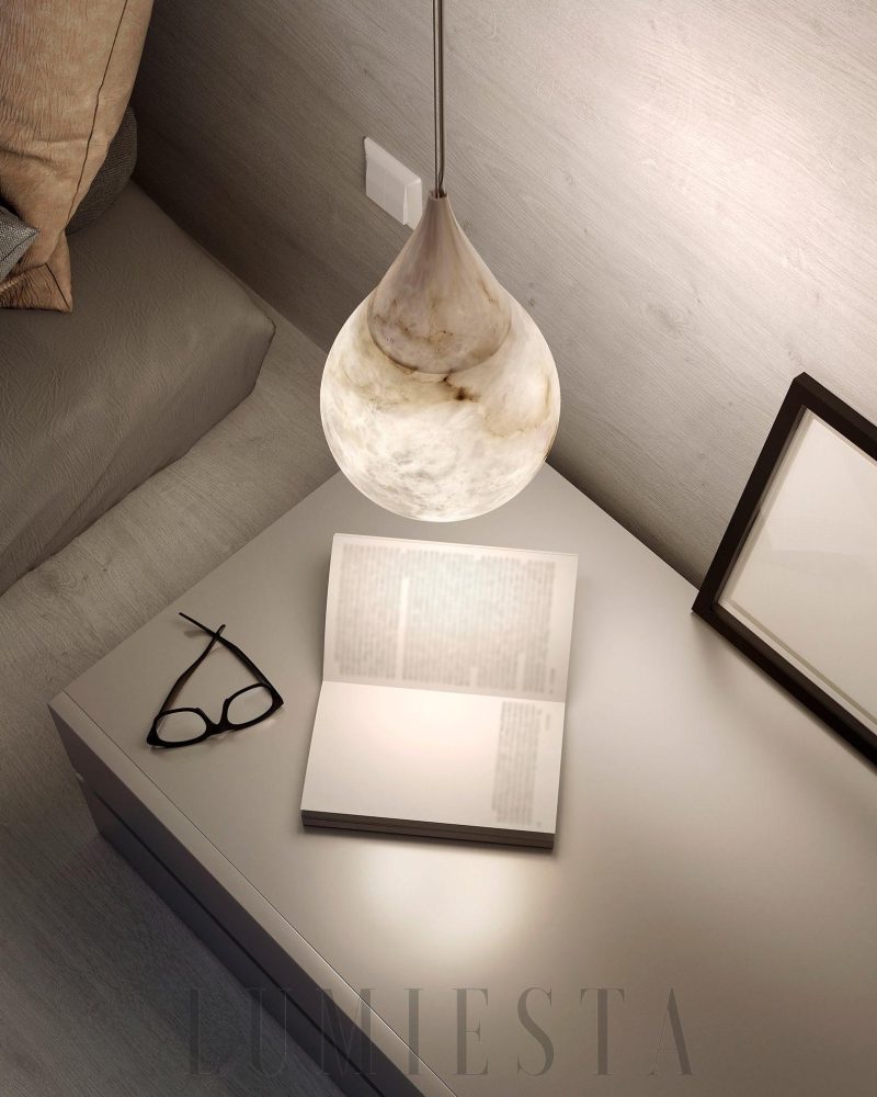 Lampa wisząca Alabaster kropla elegancka biała 18cm 34cm