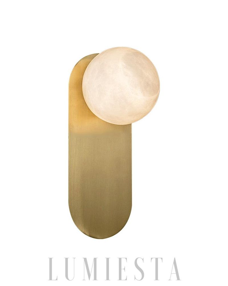 Lampa ścienna owalna alabastrowa sferyczna złota 12cm