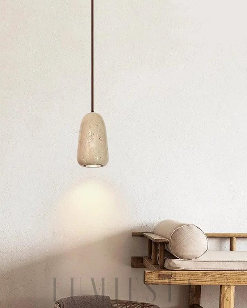 Beżowa cylindryczna lampa wisząca Travertine z ciepłym światłem