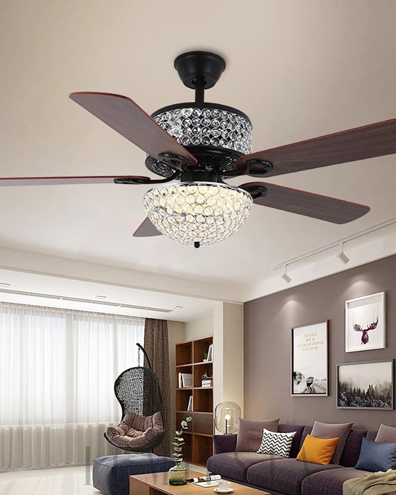 Elegancki wentylator sufitowy Tiffany Laure z kryształami 107cm
