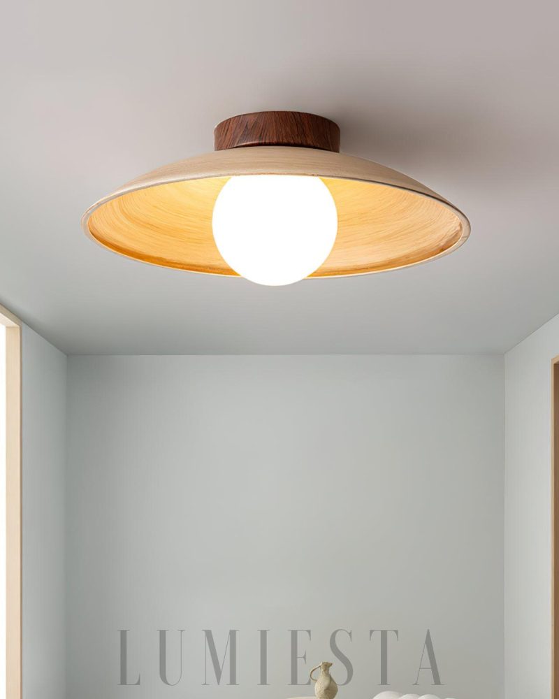 Lampa sufitowa vintage z drewna o średnicy 30 cm beżowa