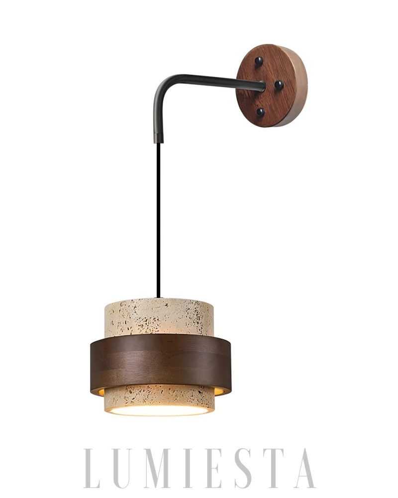 Lampa Ścienna Cylinder Stonova z Travertynu Beżowa z Orzechem