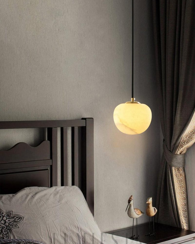 Nowoczesna okrągła lampa wisząca z alabastru biała złota 15cm