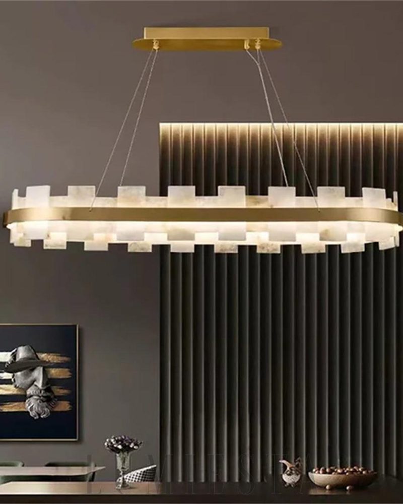 Anela - lampa wisząca w kształcie owalnym z alabastru