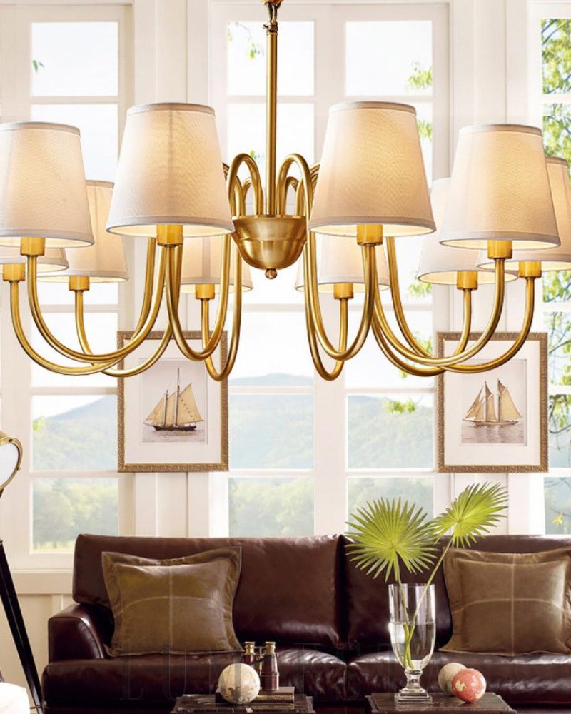 Lampa wisząca Fazrpip Retro Złoty Żyrandol z abażurami 3 5 6 8 10 głowami