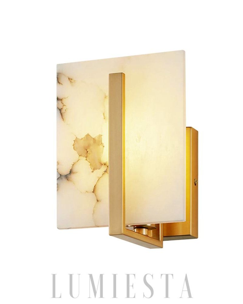 Lampa ścienna Alabaster kwadratowa złota i biała 18cm 24cm