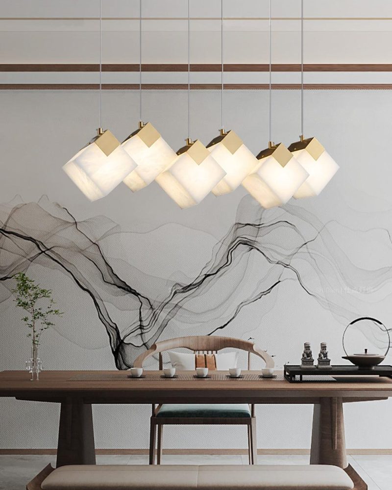 Lampa wisząca Modern Cube w stylu alabastrowym złota i biała