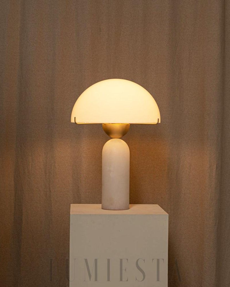 Lampa stołowa Alabaster Peono biały złoty styl minimalistyczny