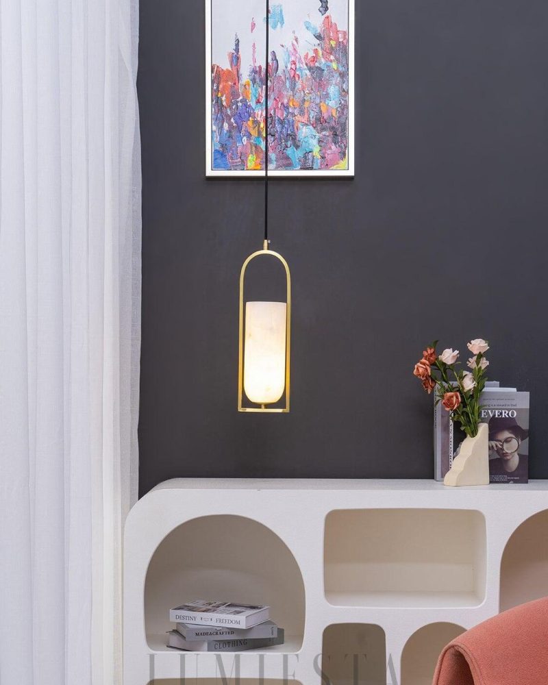 Lampa wisząca Alabaster Melange w mosiężnej oprawie 13cm