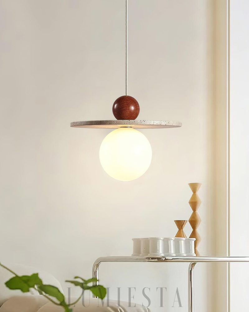 Lampa wisząca Ora w stylu nowoczesnym z travertynu i drewna