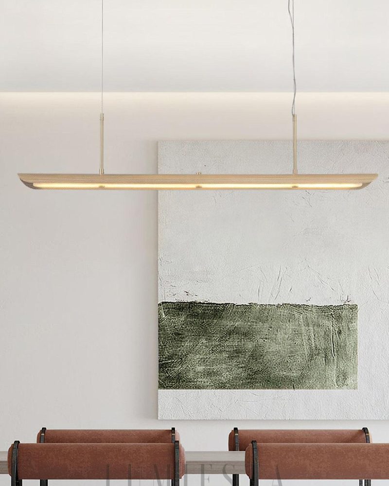 Nowoczesna Lampa Wisząca Linearna Mosiądz Biała 140cm ładne światło