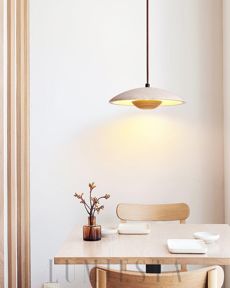 Lampa wisząca Solara z drewna i trawertynu 25cm ciepłe światło