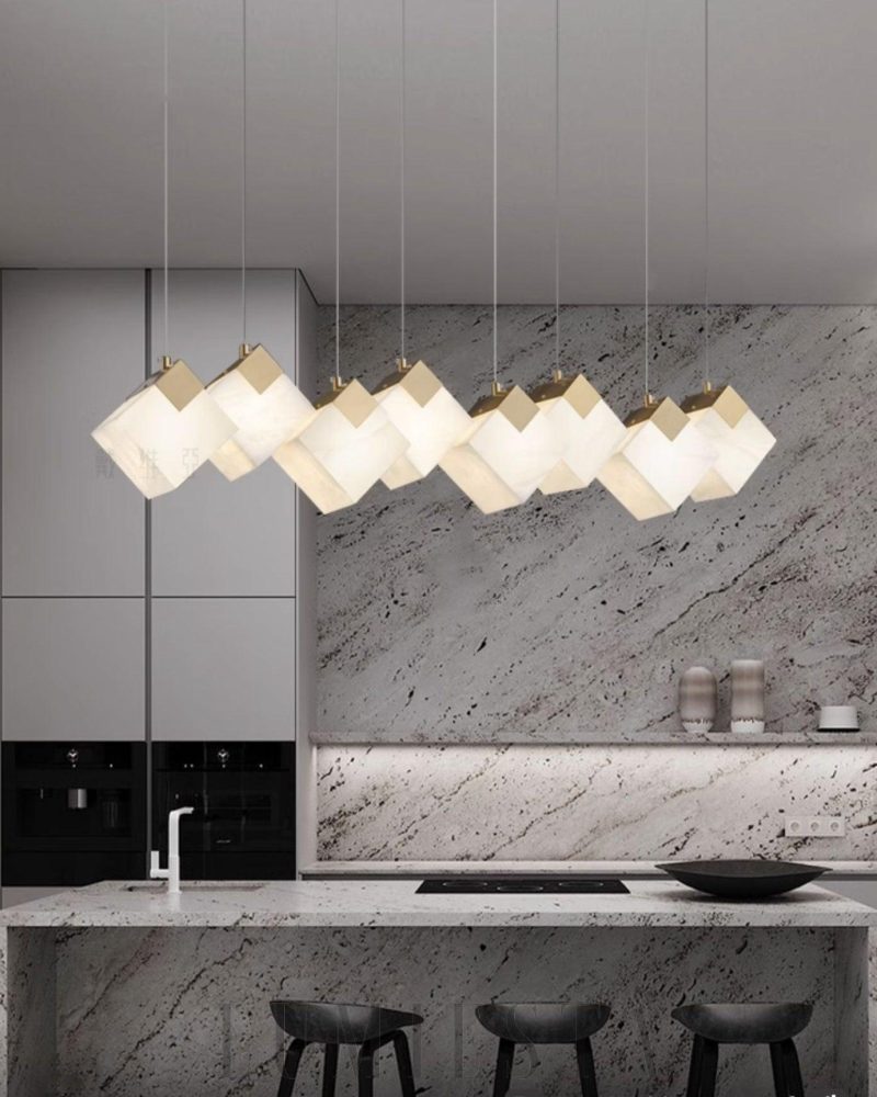 Lampa wisząca Modern Cube w stylu alabastrowym złota i biała