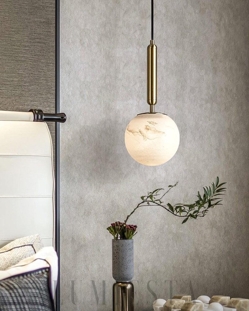 Lampa wisząca Bosso Alabaster mosiądz biały 12cm 35cm