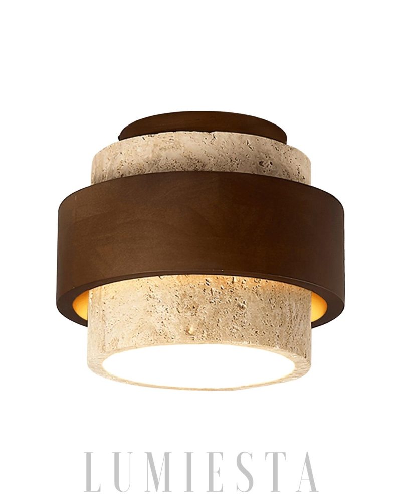 Lampa sufitowa cylindryczna z trawertynu w kolorze beżowym i orzechowym