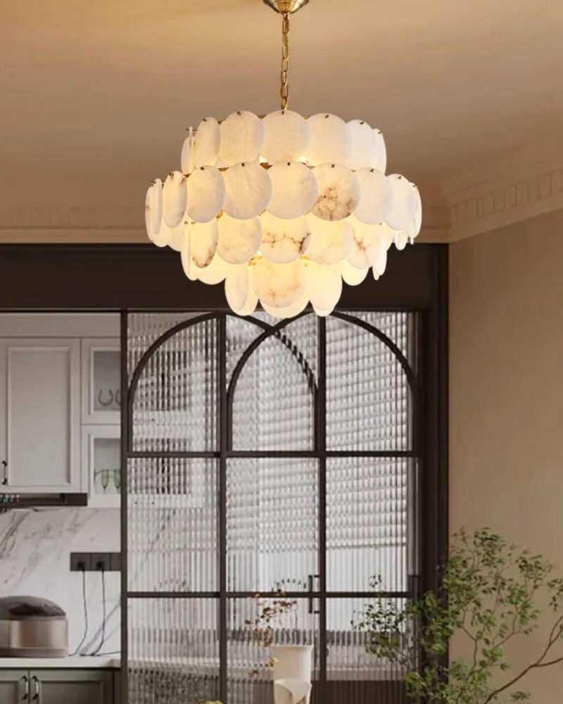 Elegancka lampa sufitowa mosiężna z alabastru 2 3 4 5 6 poziomów