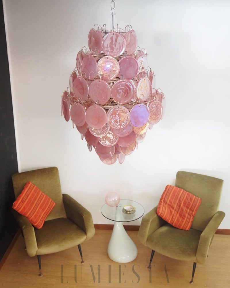 Lampa wisząca Vintage Murano Różowy Dysk 75cm w stylu retro