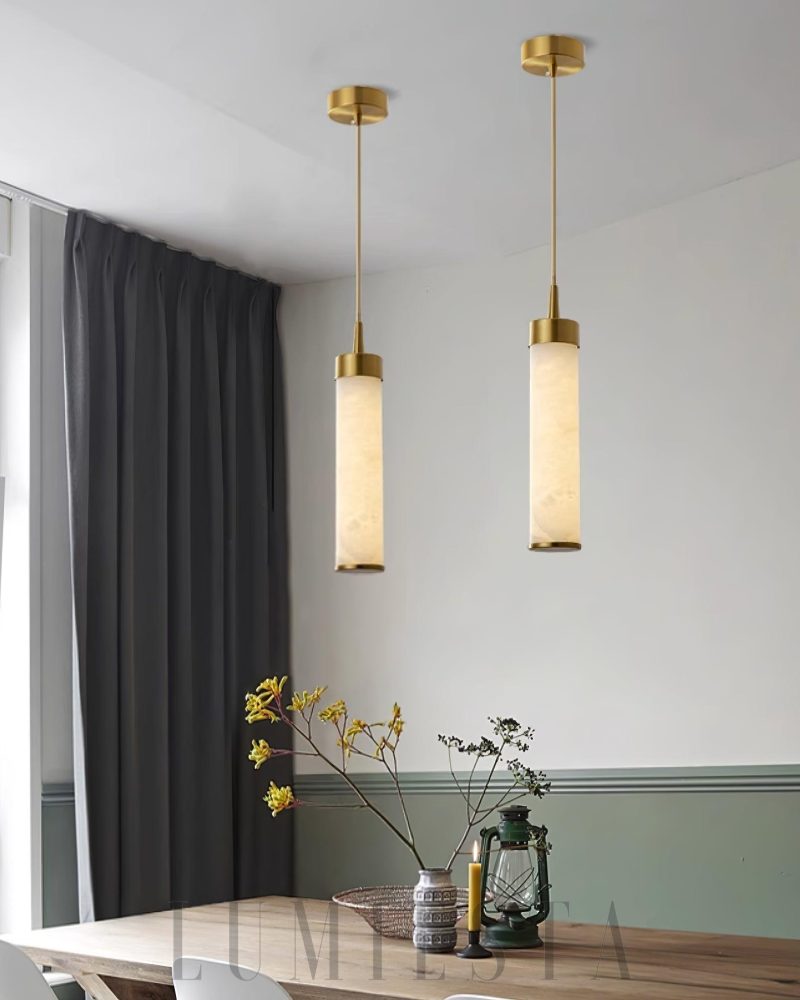 Lampa Wisząca Tala Alabaster Mosiądz Biały Alabaster 30cm