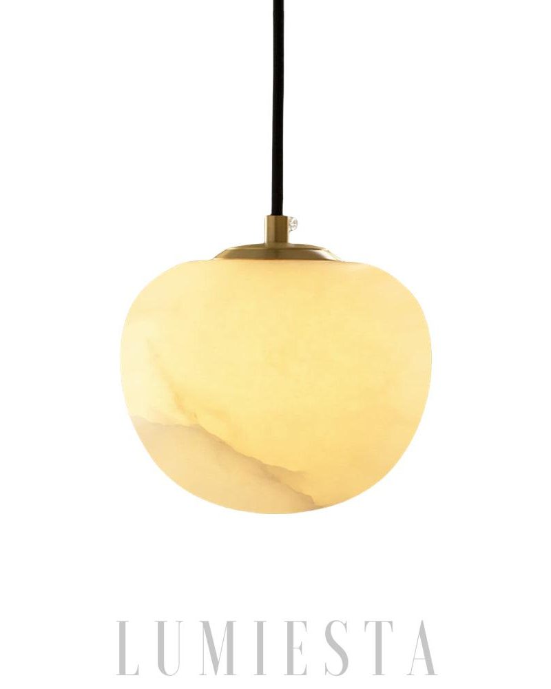 Nowoczesna okrągła lampa wisząca z alabastru biała złota 15cm